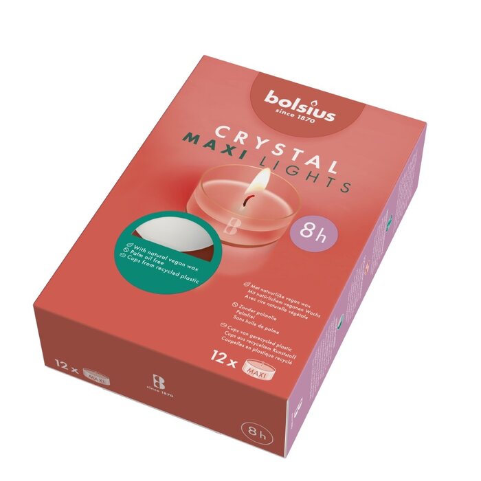 Bolsius Crystal Maxi Lights 8 uur doos 12 stuks
