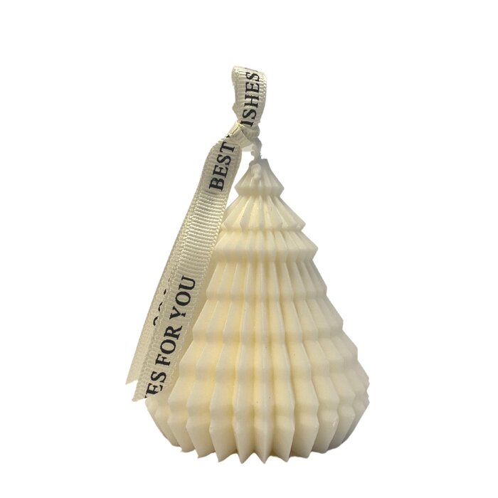 Kerstboom kaars crème met lint