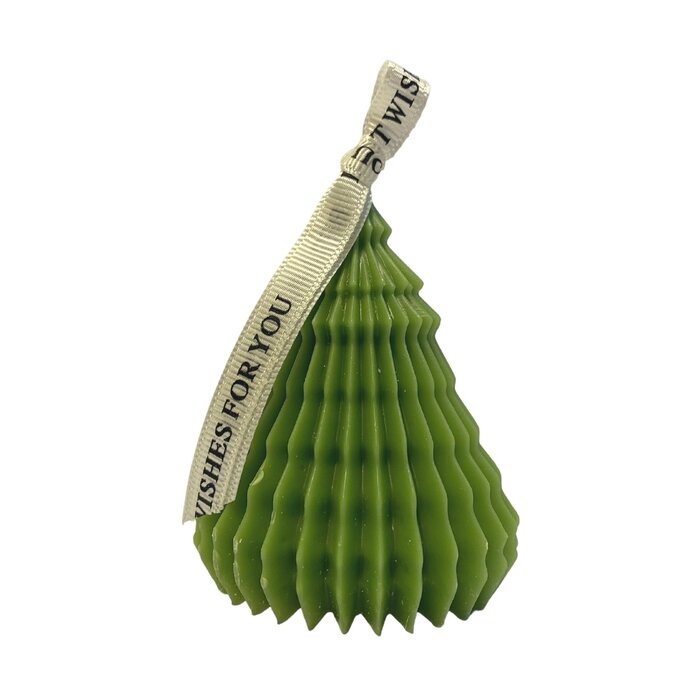Kerstboom kaars groen met lint