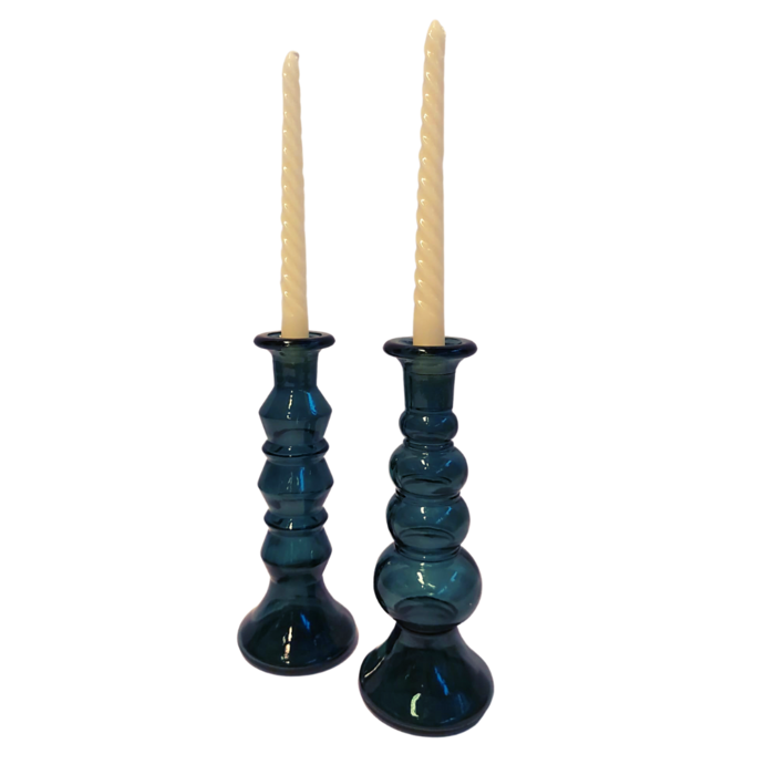 Kandelaar 'Mees' gerecycled glas blauw