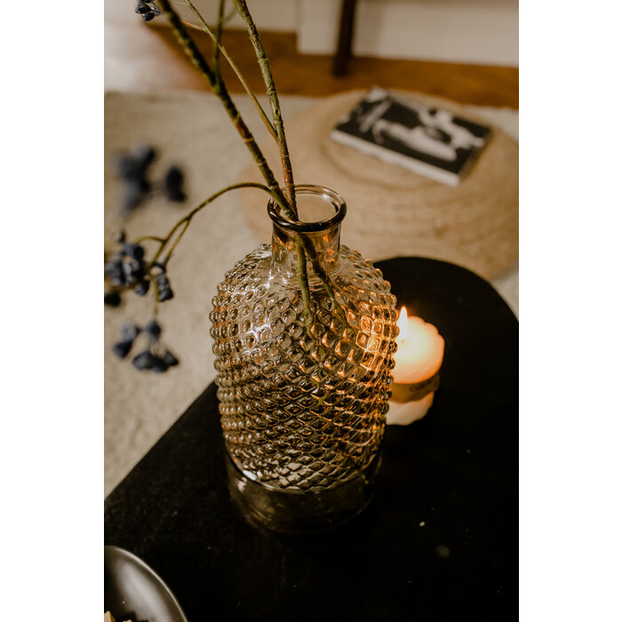 Vaas retro diamant gerecycled glas 22 cm beige