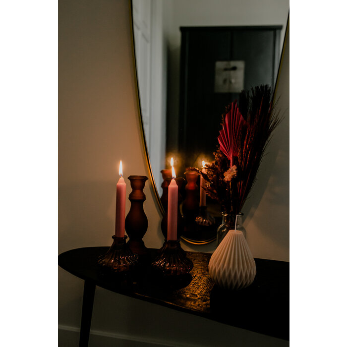 Geribbelde kaars Emma  licht roze in doosje