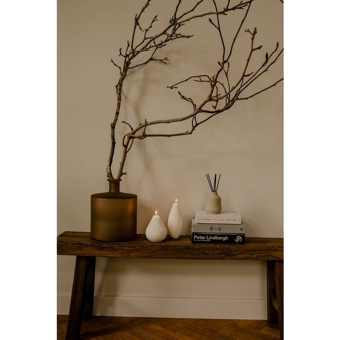 Geribbelde kaars Anna crème in doosje