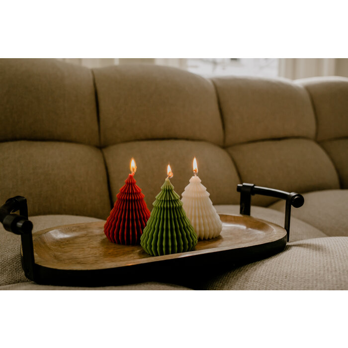 Kerstboom kaars crème met lint