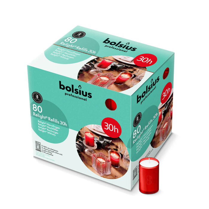 Bolsius Horeca Relight® Plus navullingen 30 uur 64/52 doos 80 Rood