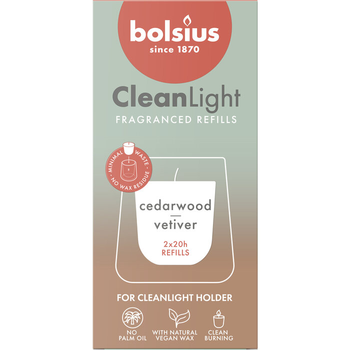 Bolsius Navulling Clean Light pack 2 Cedarwood / Vertiver