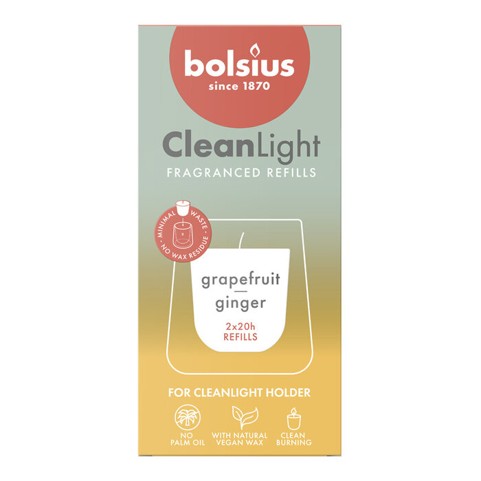 Bolsius Navulling Clean Light pack 2 Grapefruit / Ginger