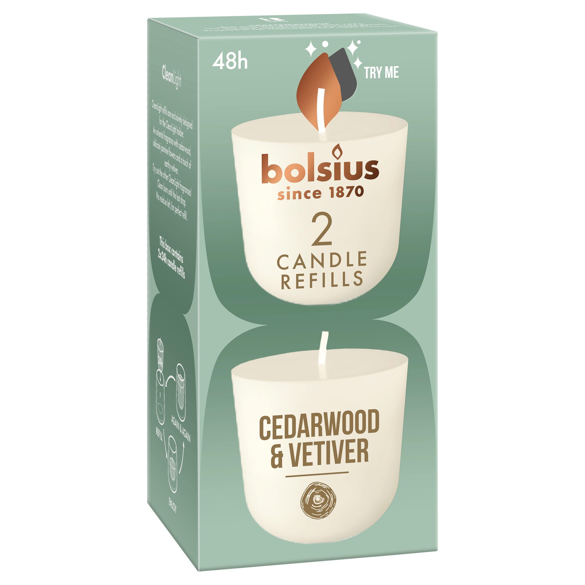 Bolsius Navulling Clean Light pack 2 Cedarwood / Vertiver