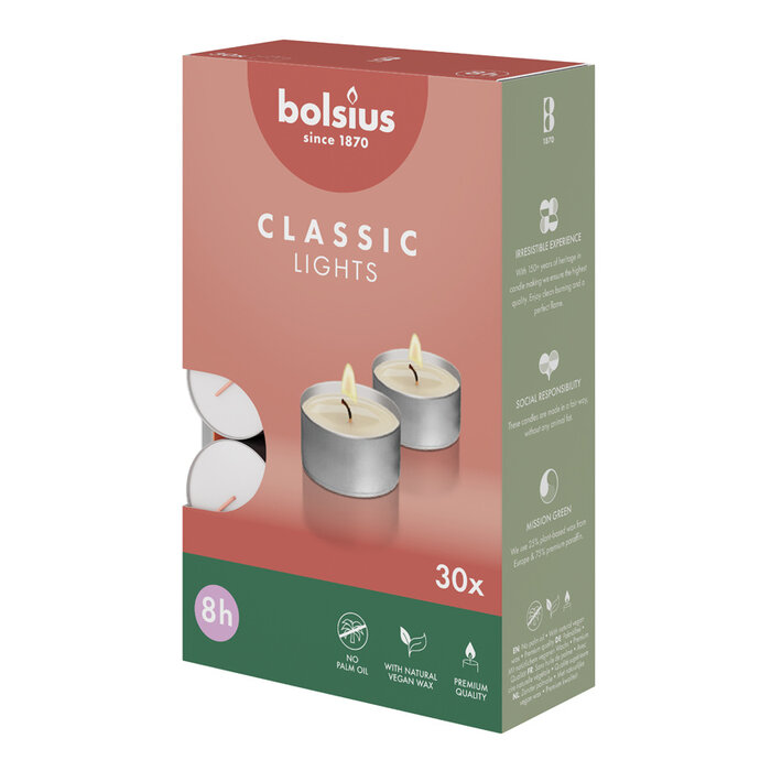 Bolsius Theelichten 8u doos 30 Wit
