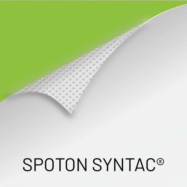 Colorgreen SPOTON® SYNTAC™:  mat witte PP folie, 120µ, met easy dot belijming.