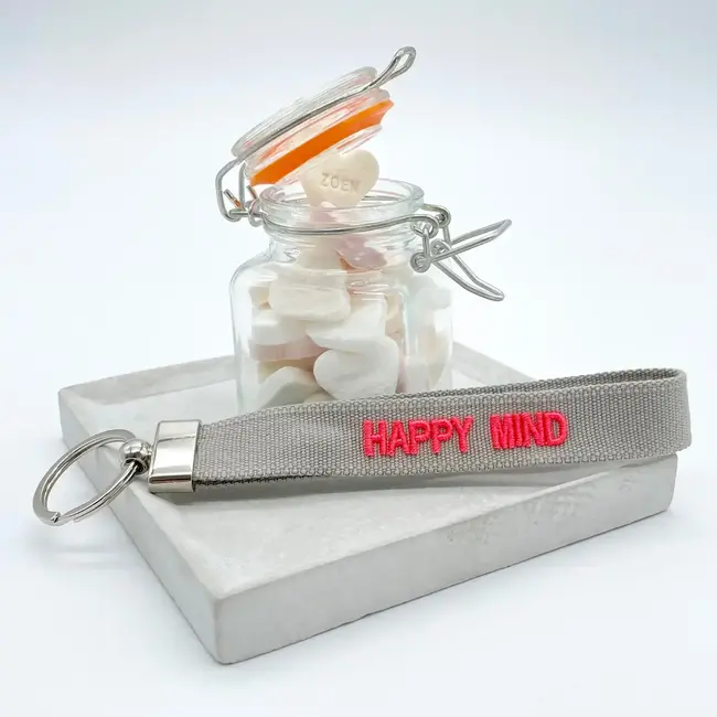 Parsley & Pepper Sleutelhanger - HAPPY MIND - Grijs/fluo roze