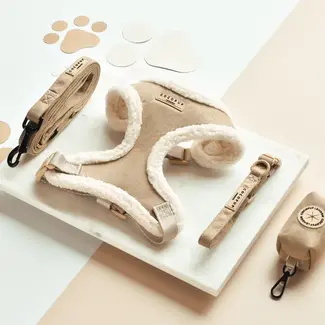 Cocopup Harnas hond - Suède en teddy - beige en wit