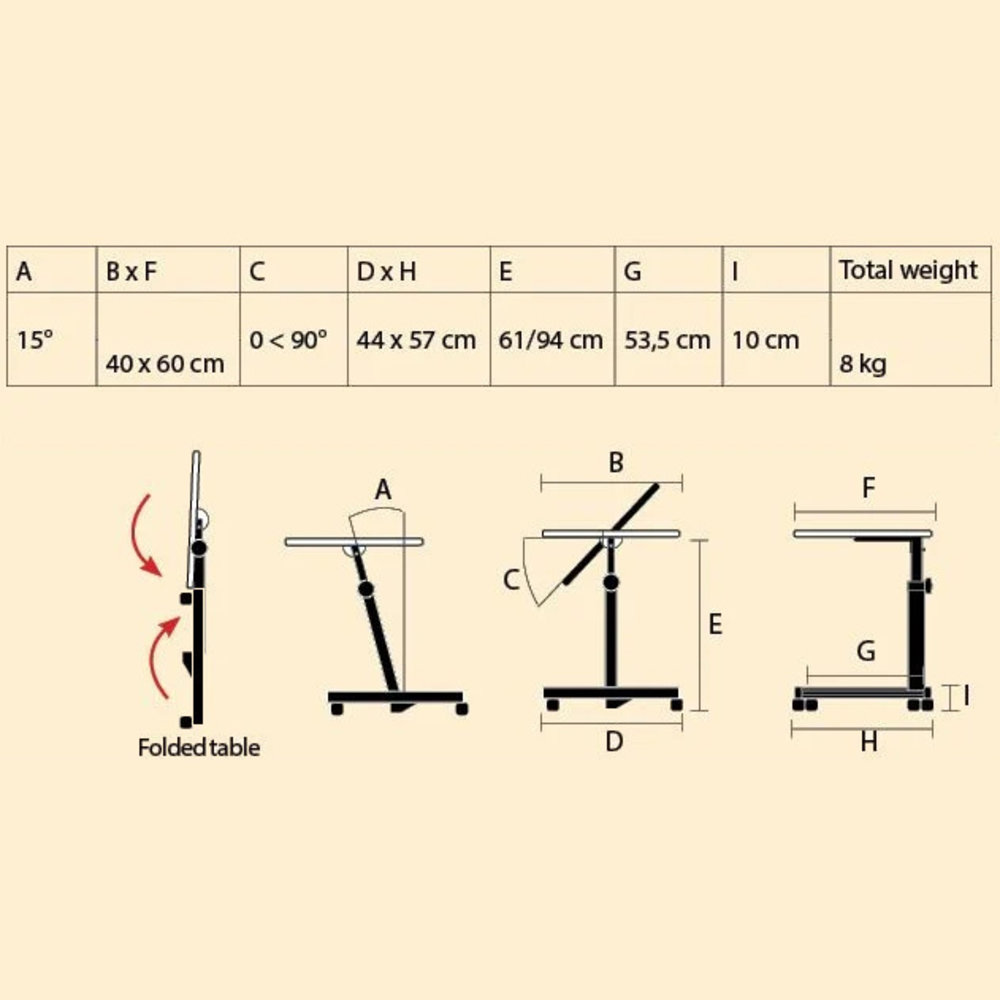 Herdegen Opvouwbare bedtafel op wielen