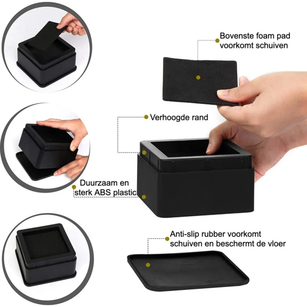MultiMotion Bedverhogers zwart / meubelverhogers 5 cm (stapelbaar tot 20 cm) Extra sterk 1000 kg