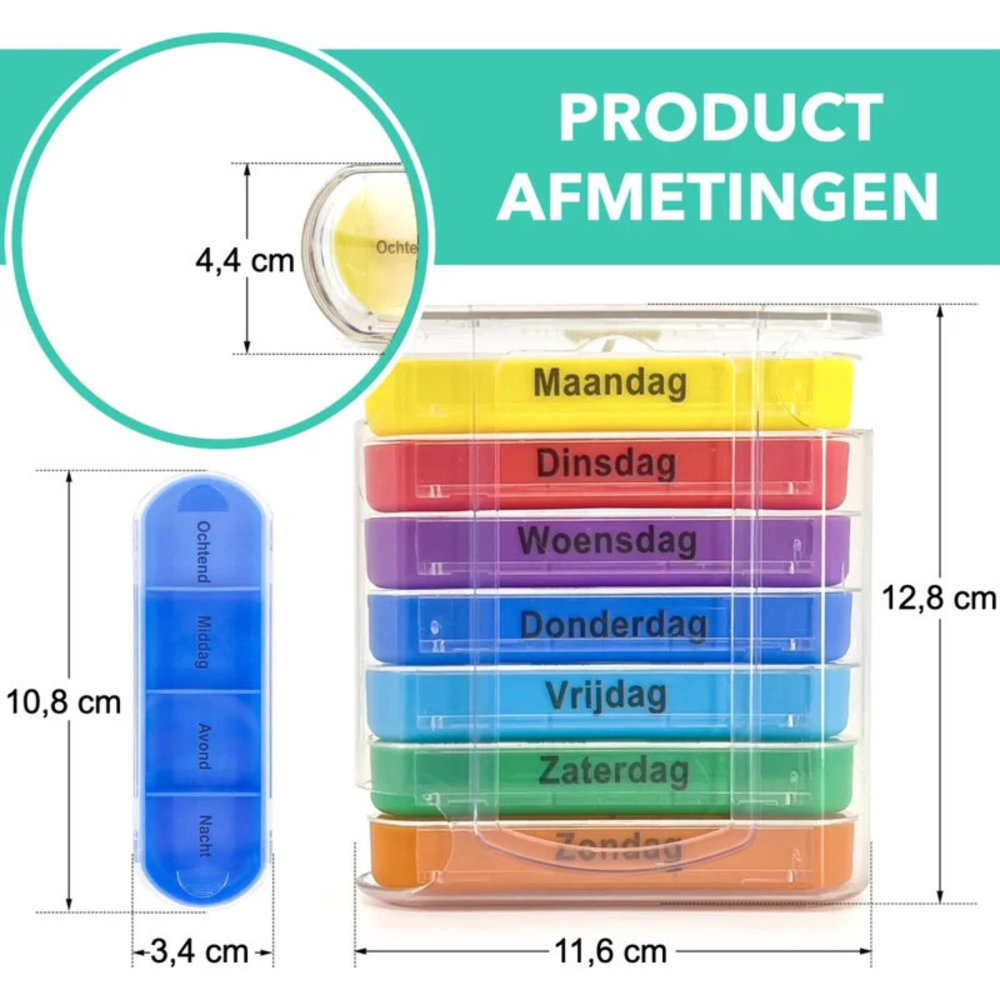 MultiMotion Pillendoosje 7 daags / 4 vakjes per dag - MULTICOLOR