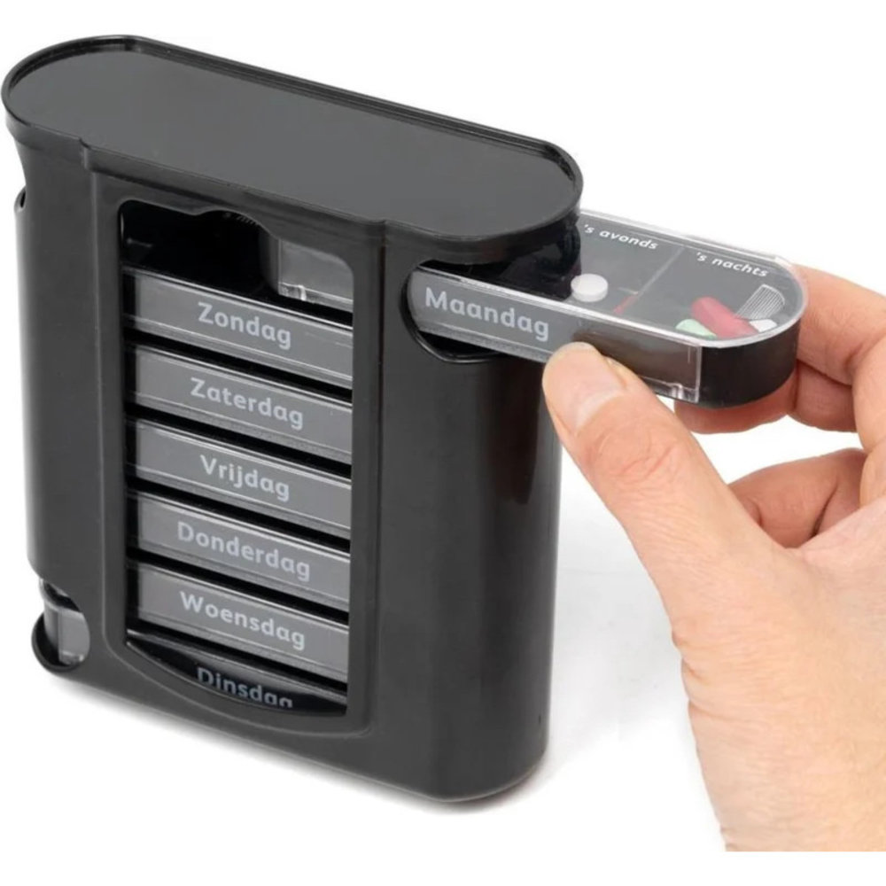 MultiMotion Pillendoosje 7 daags / 4 vakjes per dag - ZWART