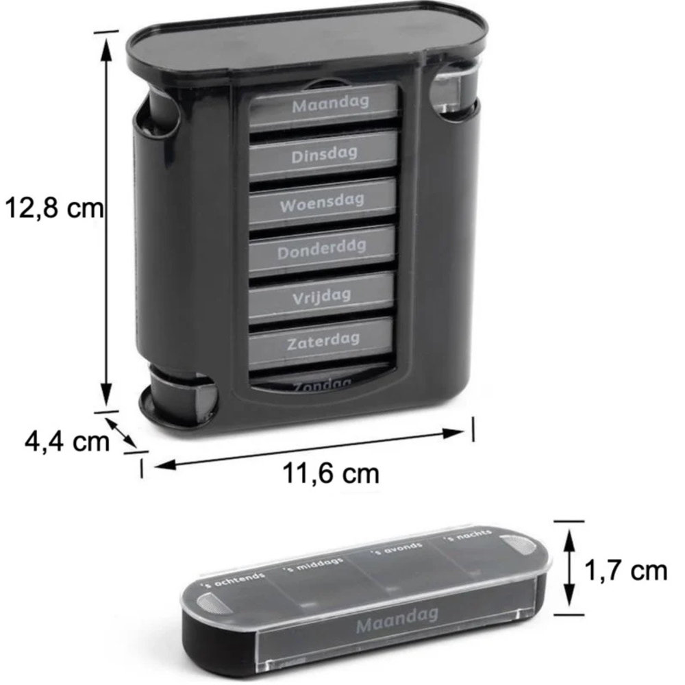 MultiMotion Pillendoosje 7 daags / 4 vakjes per dag - ZWART
