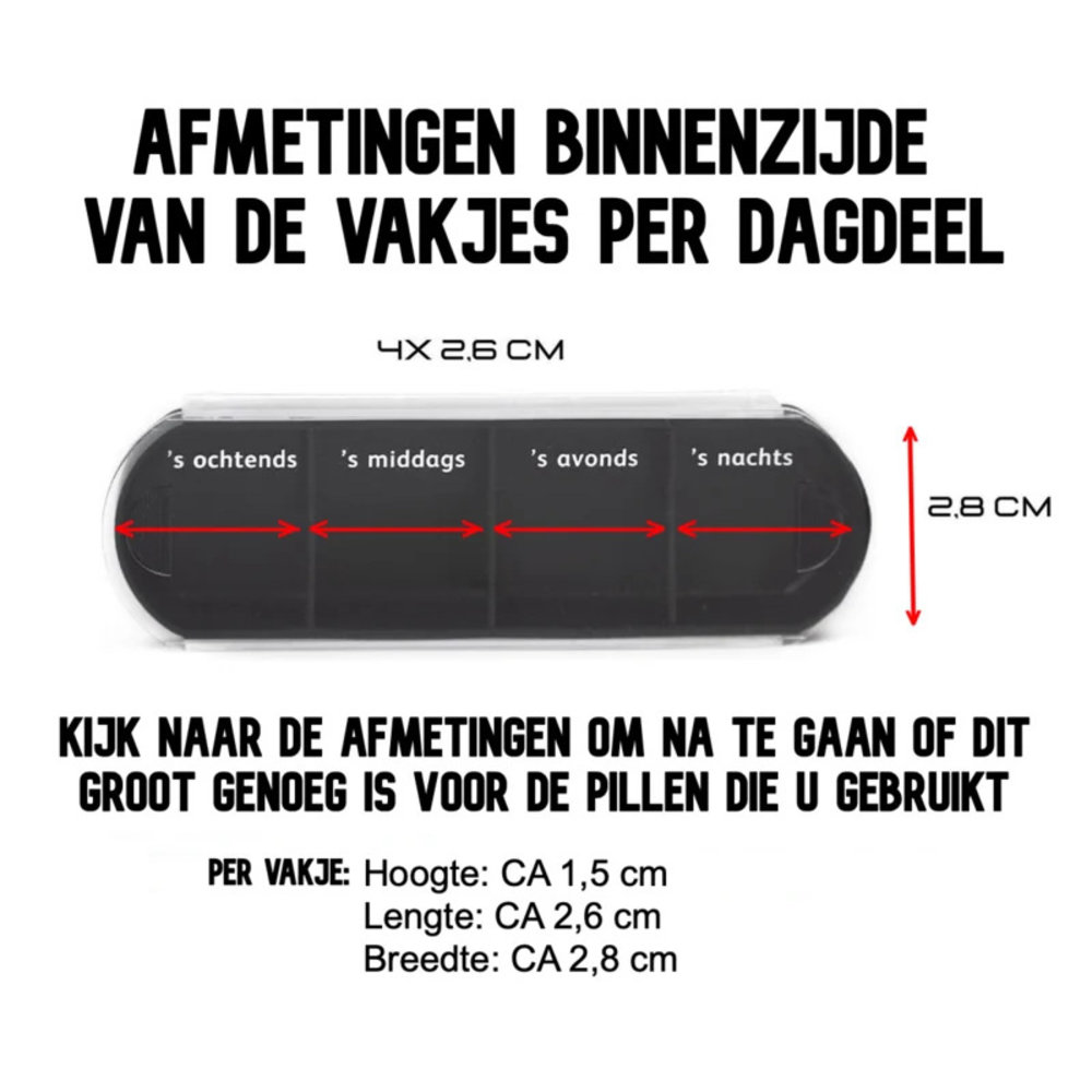 MultiMotion Pillendoosje 7 daags / 4 vakjes per dag - ZWART