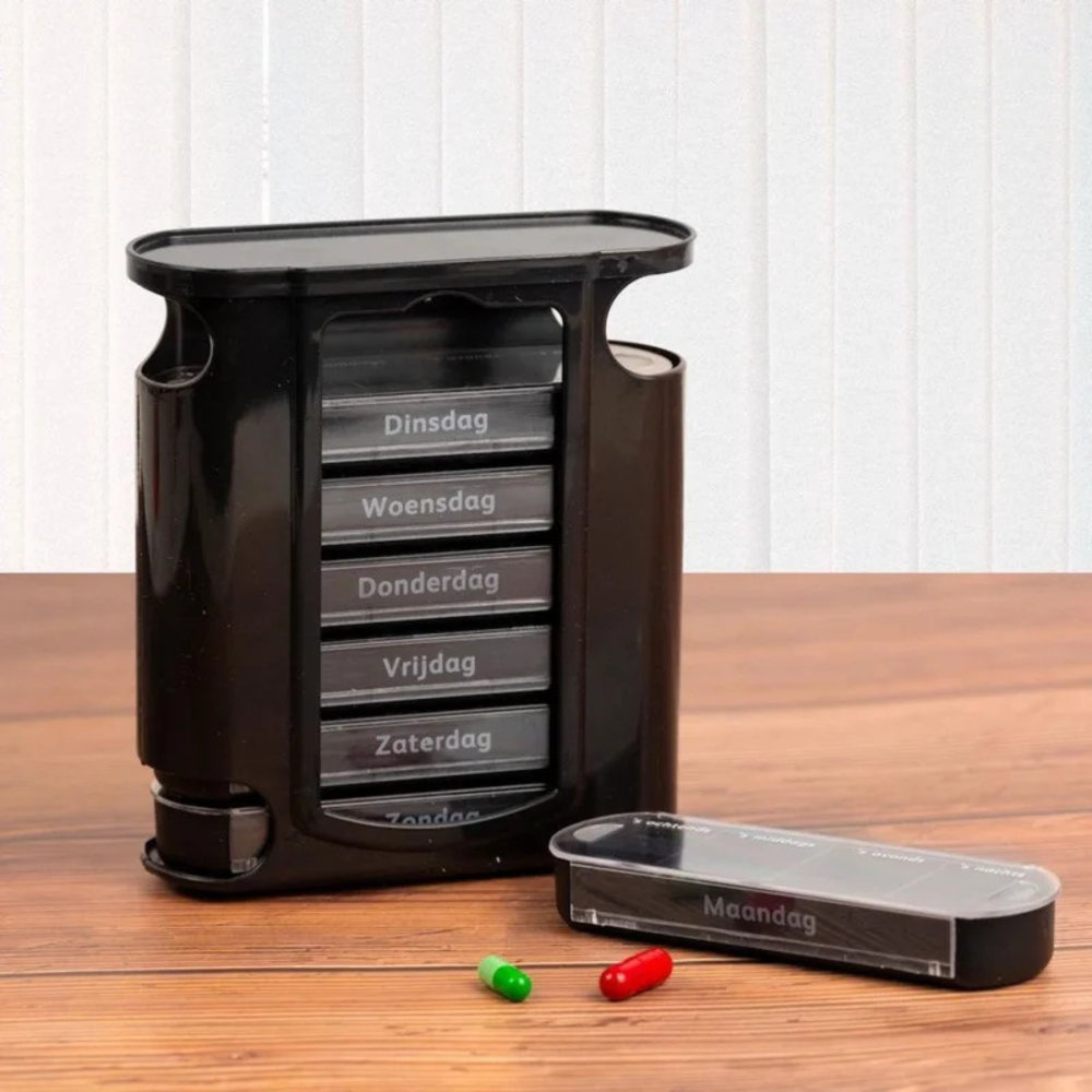 MultiMotion Pillendoosje 7 daags / 4 vakjes per dag - ZWART