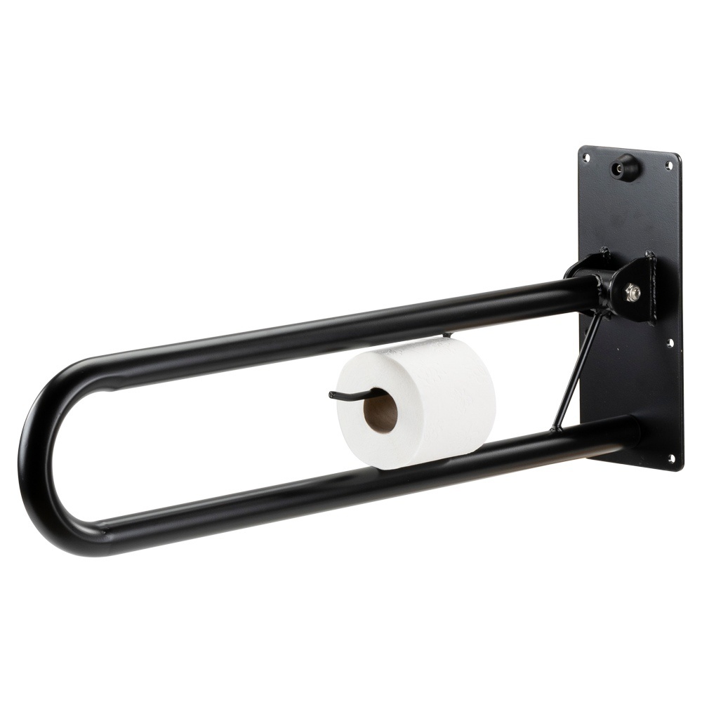 MultiMotion Toiletbeugel opklapbaar 76 cm met toiletrolhouder - Mat zwart