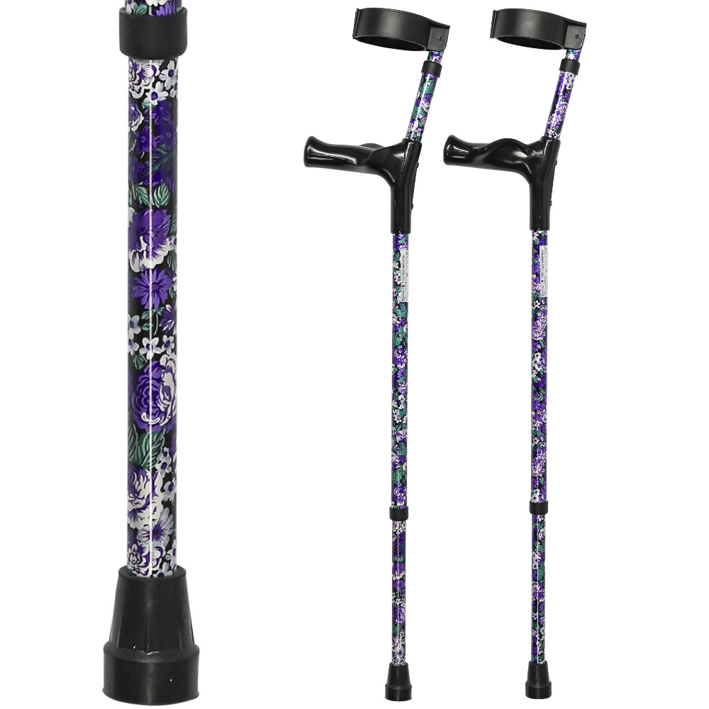 MultiMotion Elleboogkrukken ergonomisch paars met bloemen
