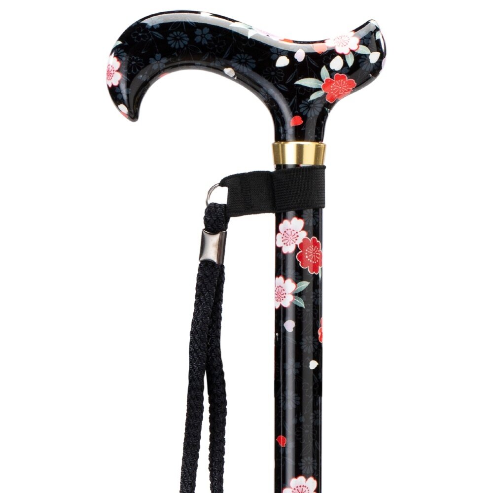 MultiMotion MultiMotion Premium wandelstok - volledige zwarte bloemen print MultiMotion MultiMotion Premium wandelstok - volledige zwarte bloemen print