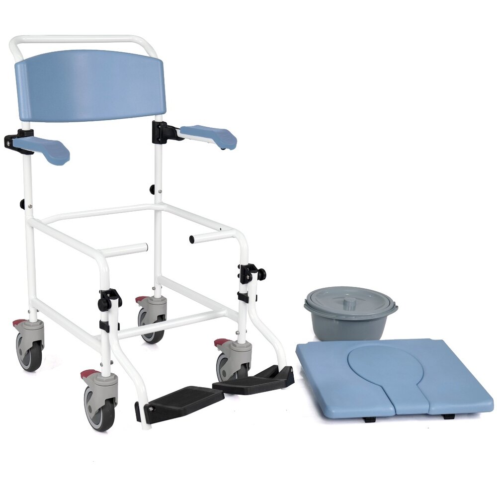 MultiMotion Douchestoel en toiletstoel in 1 met 5'' wielen blauw
