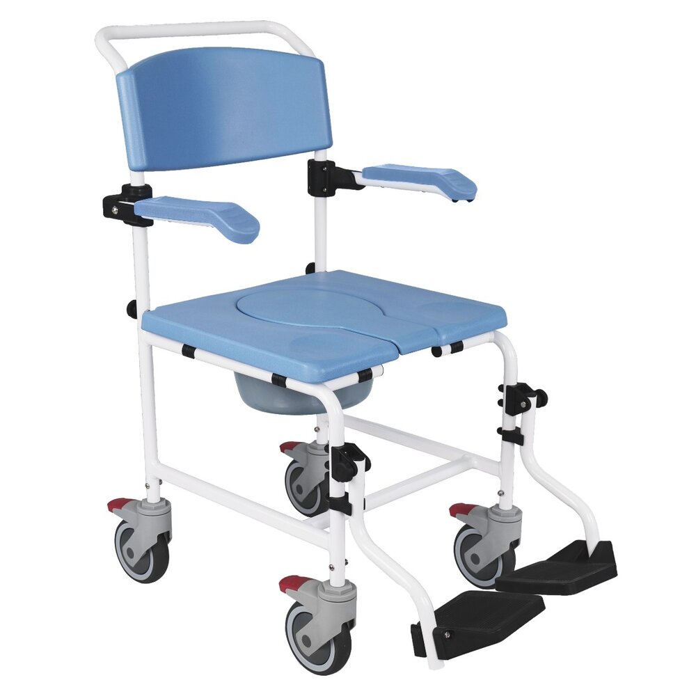 MultiMotion Douchestoel en toiletstoel in 1 met 5'' wielen blauw