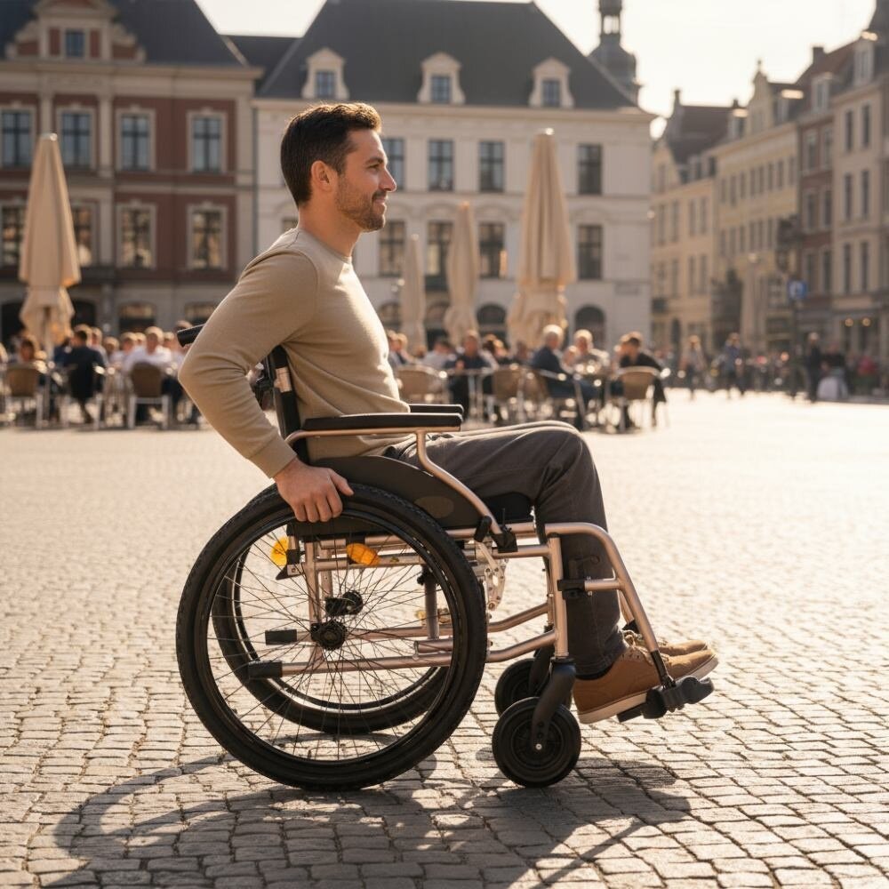 MultiMotion MultiMotion M10 rolstoel met mountainbike luchtbanden en verstelbare handvatten, lichtgewicht - 45 cm - Champagne