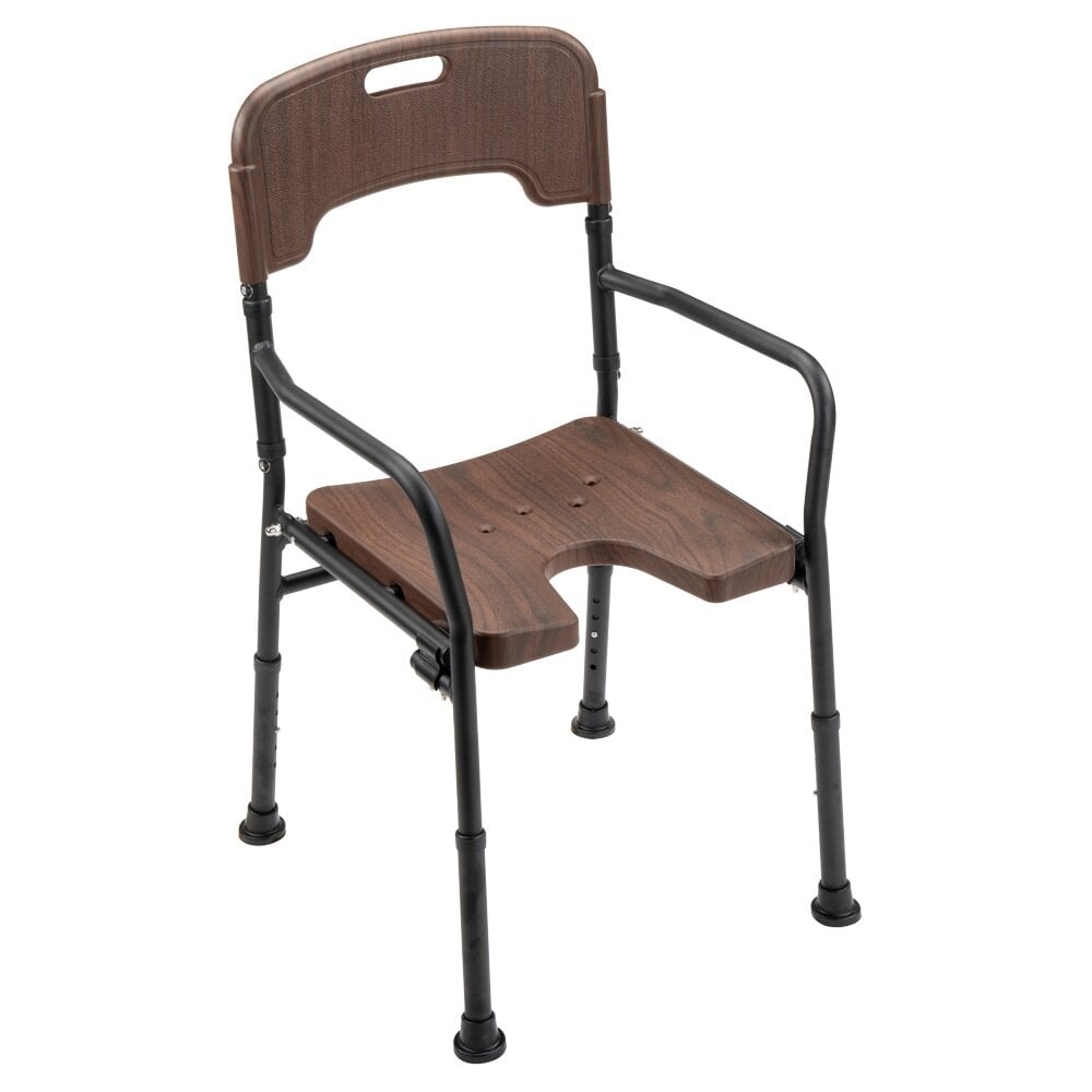 MultiMotion Opvouwbare douchestoel met hygiëne uitsparing - Walnoot print