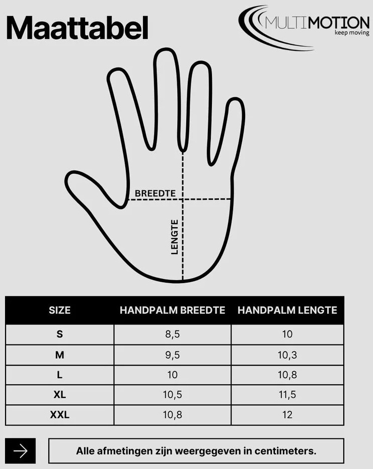 Maattabel rolstoelhandschoenen