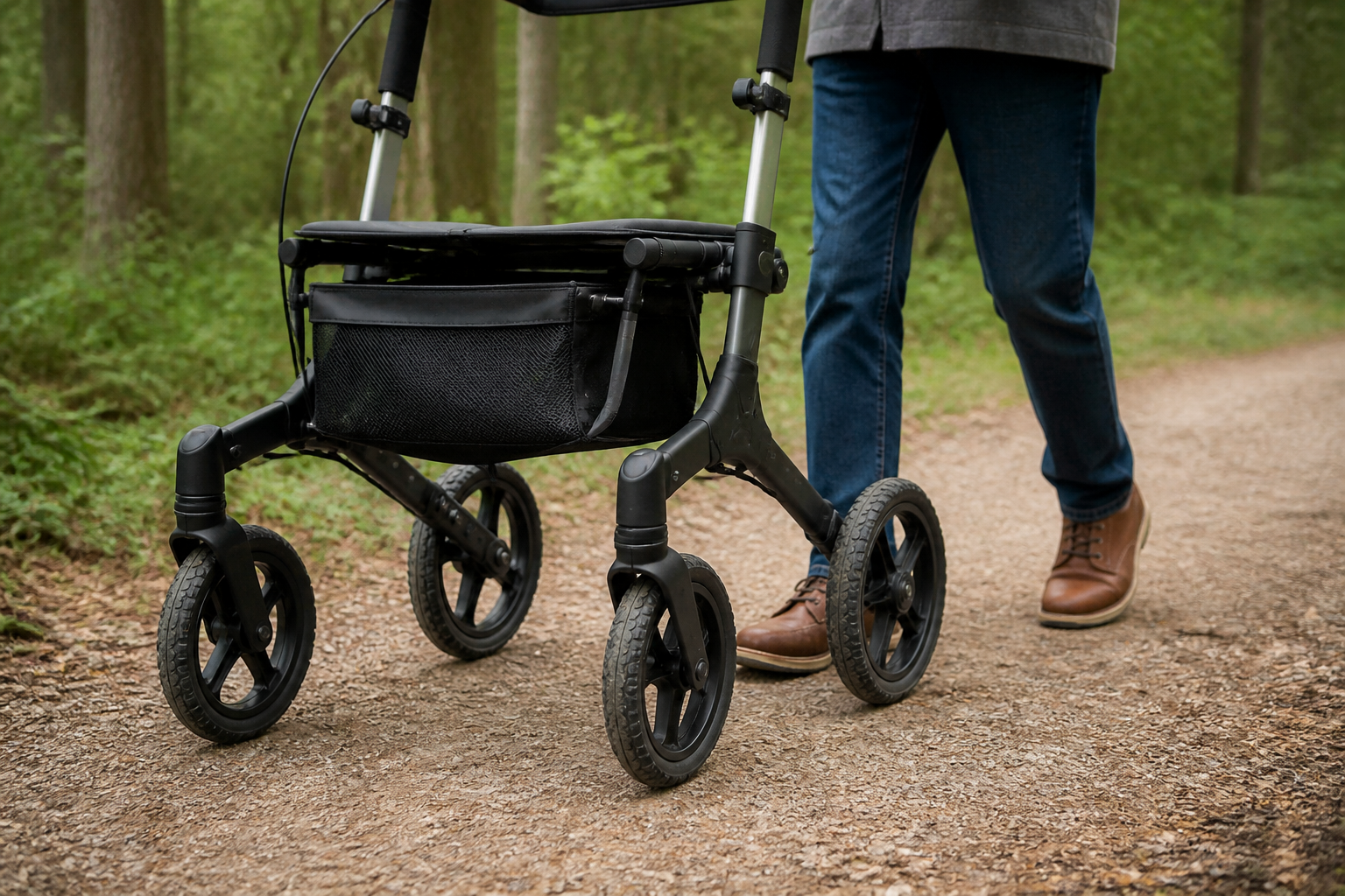 Verschillende soorten wielen voor een rollator bij buitengebruik