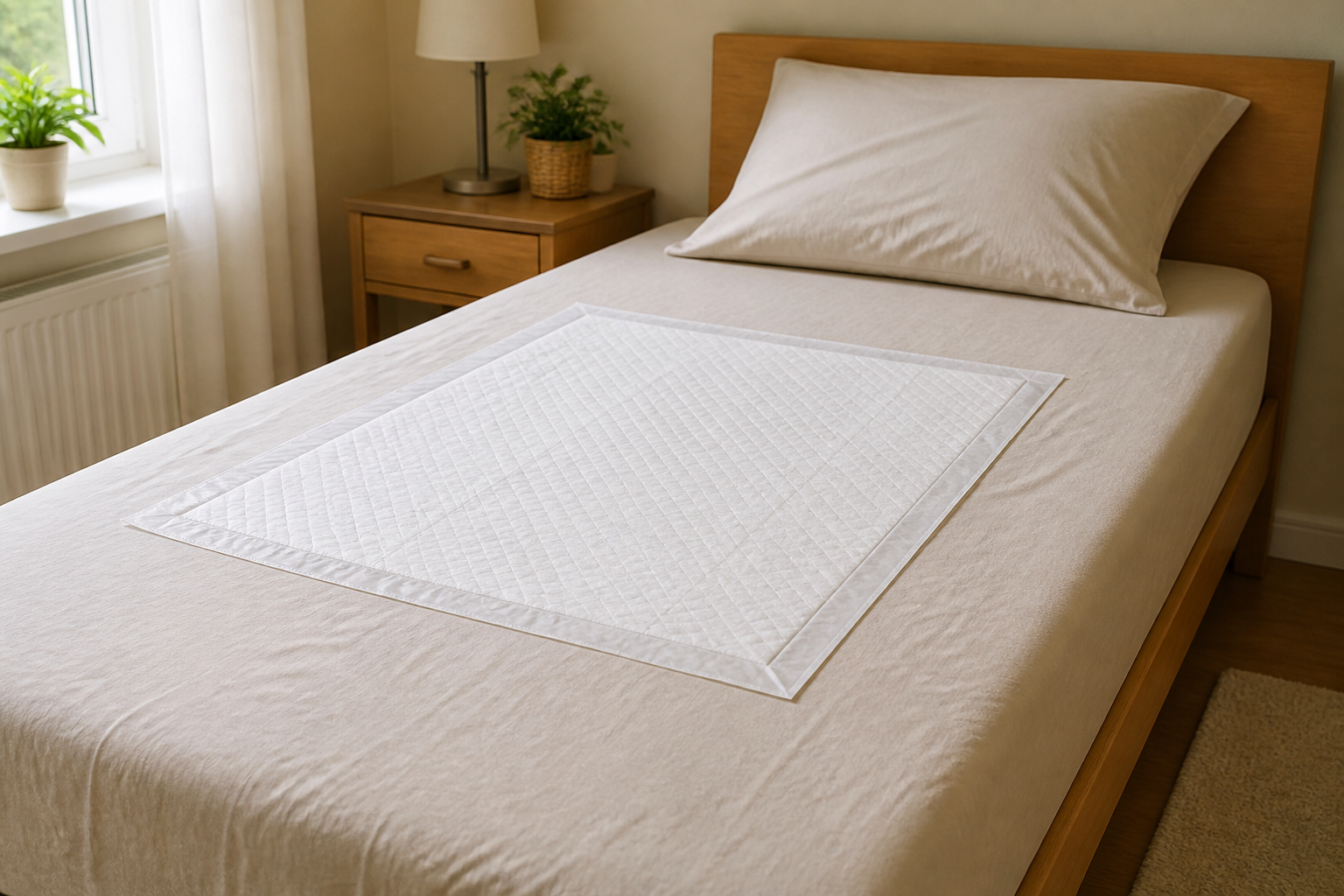Disposable incontinentie onderlegger op een bed