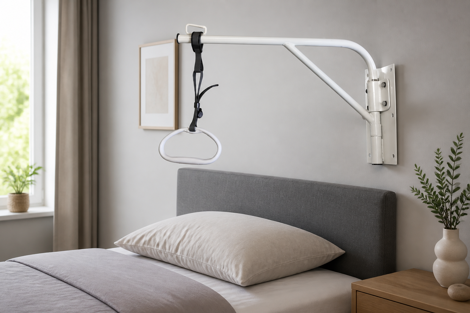 Bedpapegaai met wandmontage naast het bed