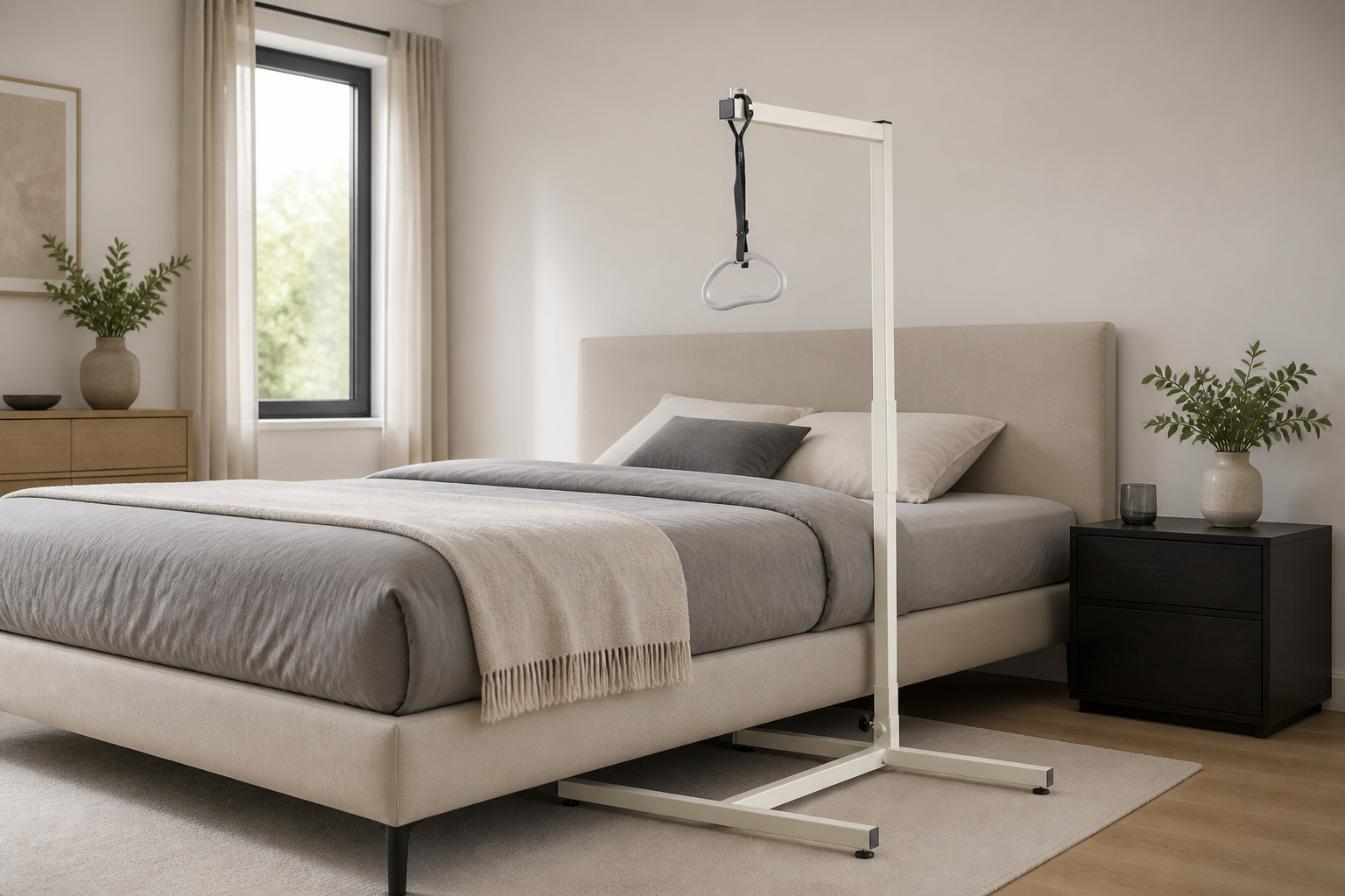 Bedpapegaai met voet naast het bed