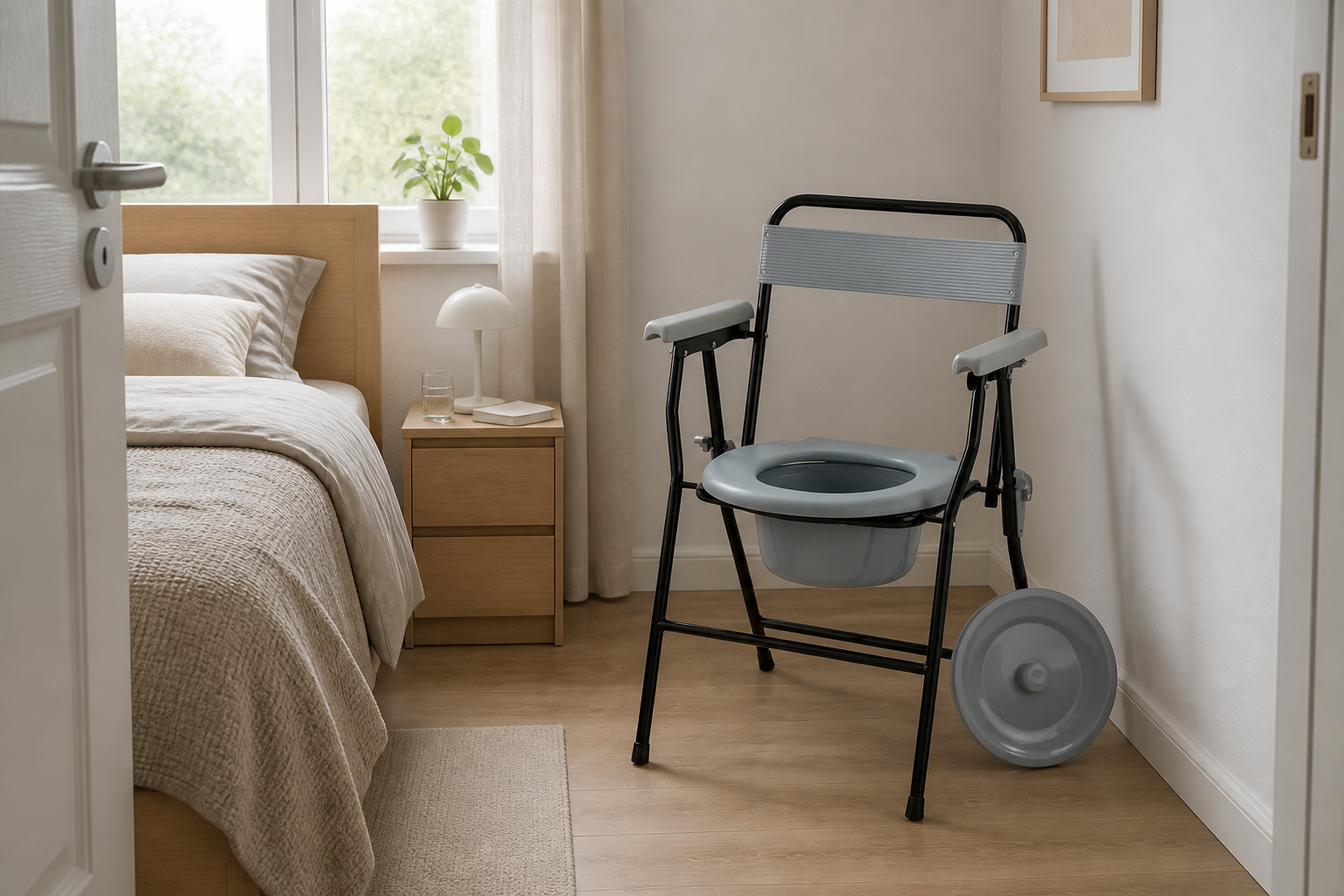 Inklapbare en opvouwbare postoel in een slaapkamer