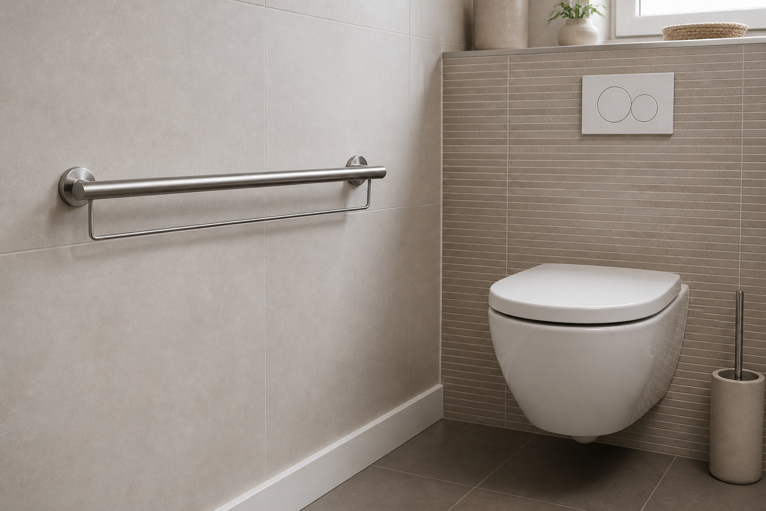 Vaste wandbeugel naast een toilet