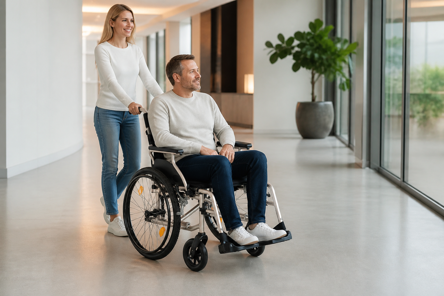 Begeleider manoeuvreert met een rolstoel