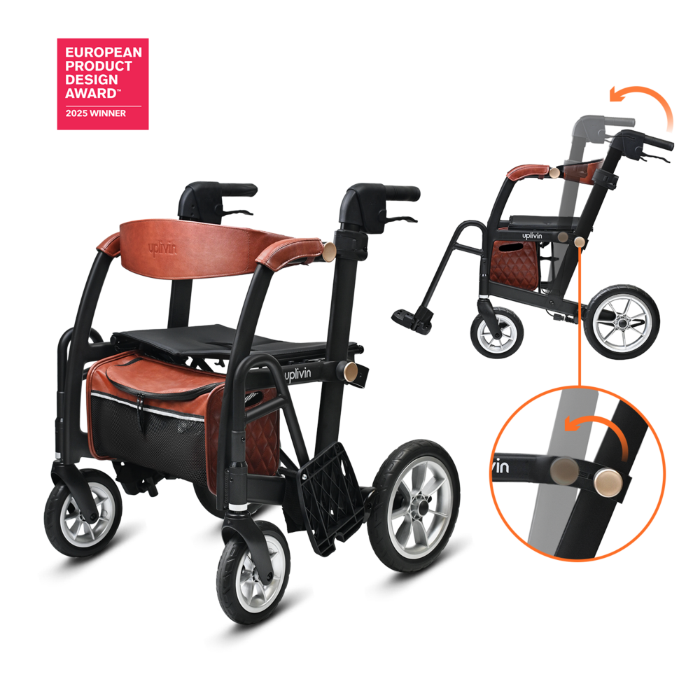 Uplivin Uplivin Glide 2-in-1 rollator en transportstoel – Zwart