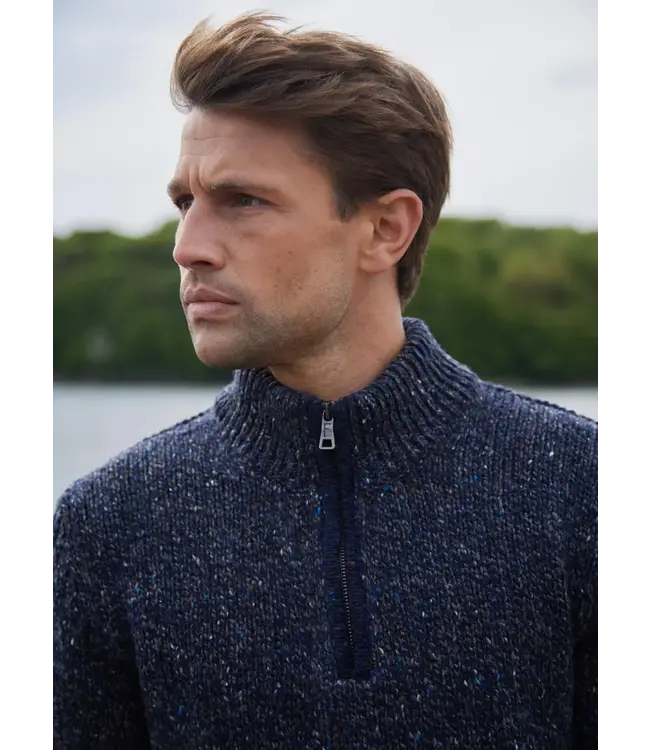 Heren Sweater - Zip Neck - Navy Slate