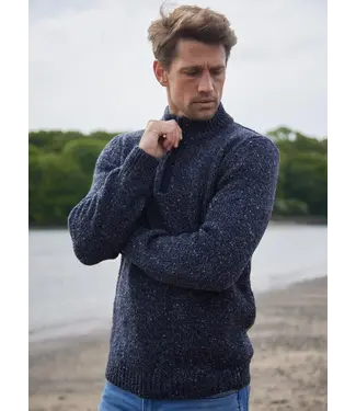 Fisherman out of Ireland Heren Sweater - Zip Neck - Navy Slate