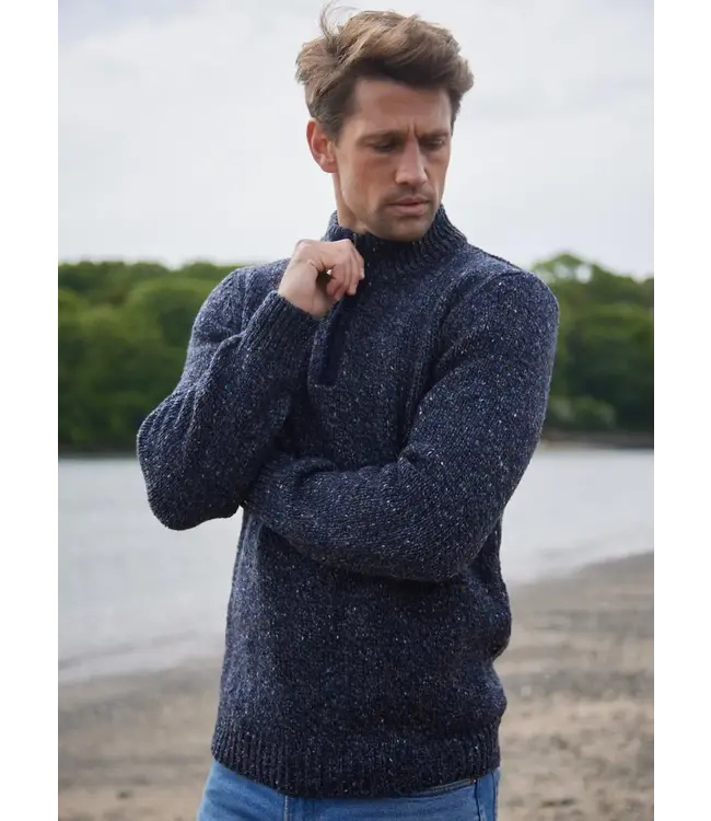 Heren Sweater - Zip Neck - Navy Slate