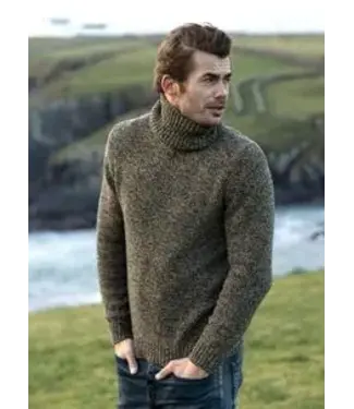 Fisherman out of Ireland Heren Sweater - Chunky Neck - Mustard Grey