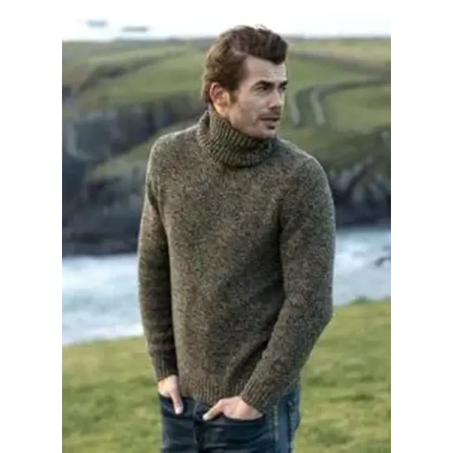 Heren Sweater - Chunky Neck - Mustard Grey