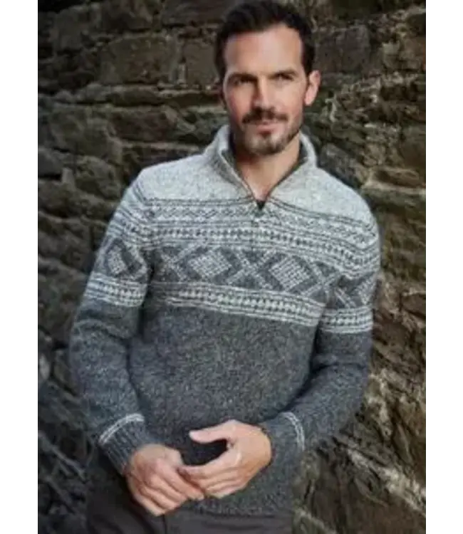 Wollen trui met rits - Jacquard patroon - Granite