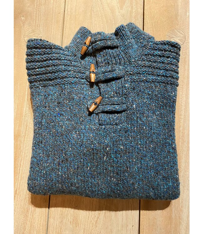 Heren Sweater - Toggled Buttoned - Teal Grey