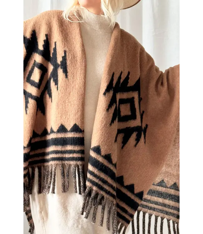 Bypias poncho 'Warm Up' - Caramel/Aztec