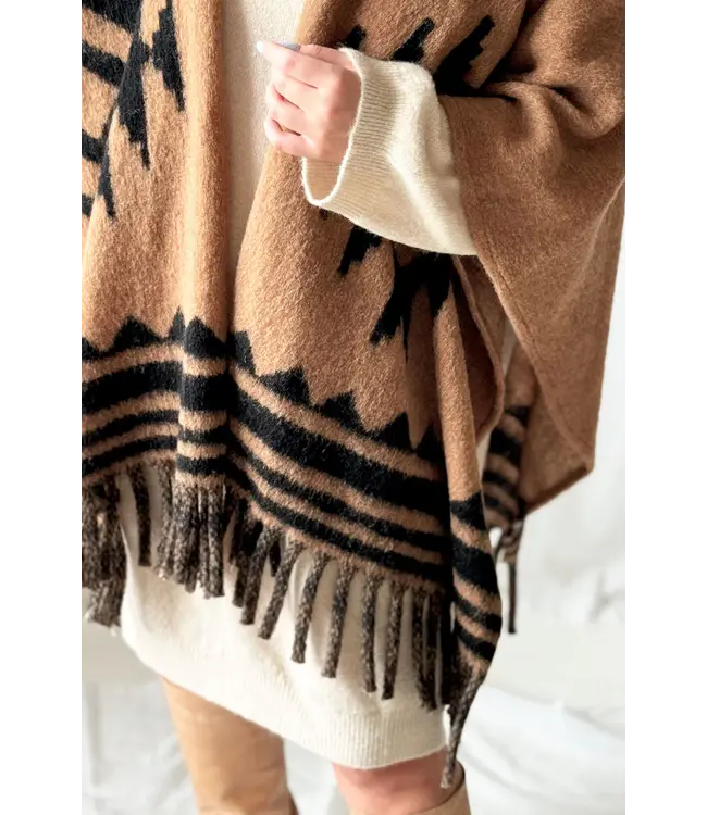 Bypias poncho 'Warm Up' - Caramel/Aztec