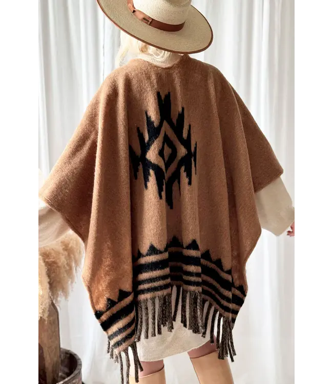 Bypias poncho 'Warm Up' - Caramel/Aztec