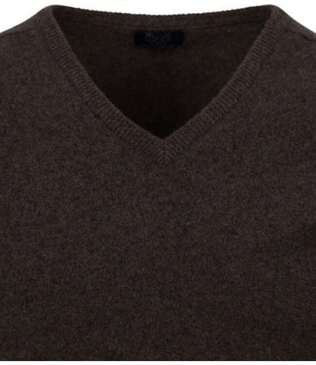 Lamswollen trui met V-hals dutch fit - Cocoa